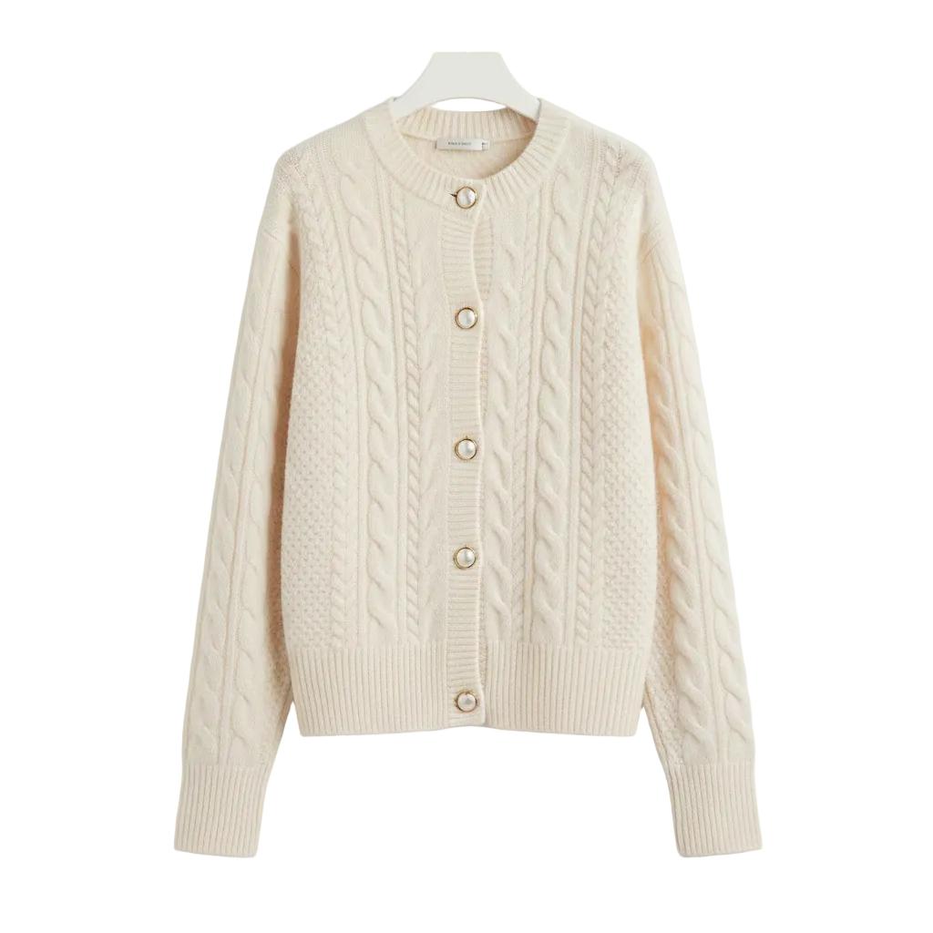 Women's Round-Neck Cable Knit Cardigan