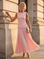 Pleated Maxi Skirt Set with Sleeveless Structured Top | Yara