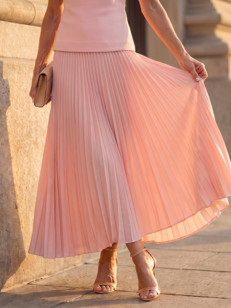 Pleated Maxi Skirt Set with Sleeveless Structured Top | Yara