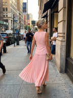 Pleated Maxi Skirt Set with Sleeveless Structured Top | Yara