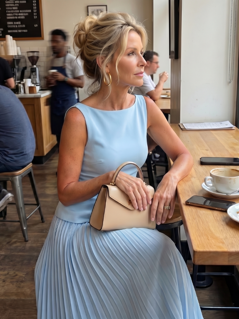 Pleated Maxi Skirt Set with Sleeveless Structured Top | Yara