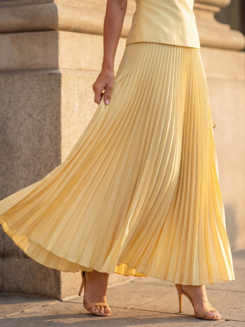 Pleated Maxi Skirt Set with Sleeveless Structured Top | Yara