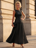 Pleated Maxi Skirt Set with Sleeveless Structured Top | Yara
