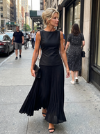 Pleated Maxi Skirt Set with Sleeveless Structured Top | Yara