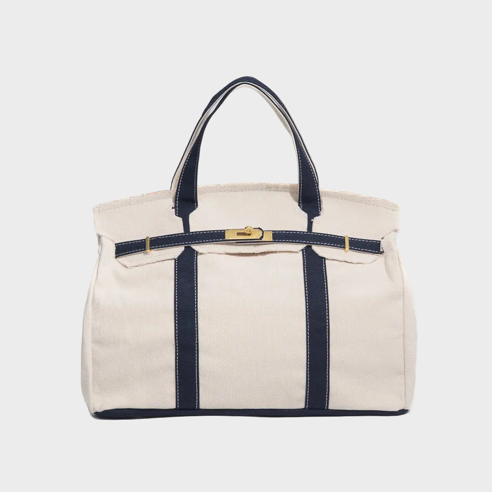 Vintage-Inspired Canvas Tote Bag with Buckle Closure | Nell