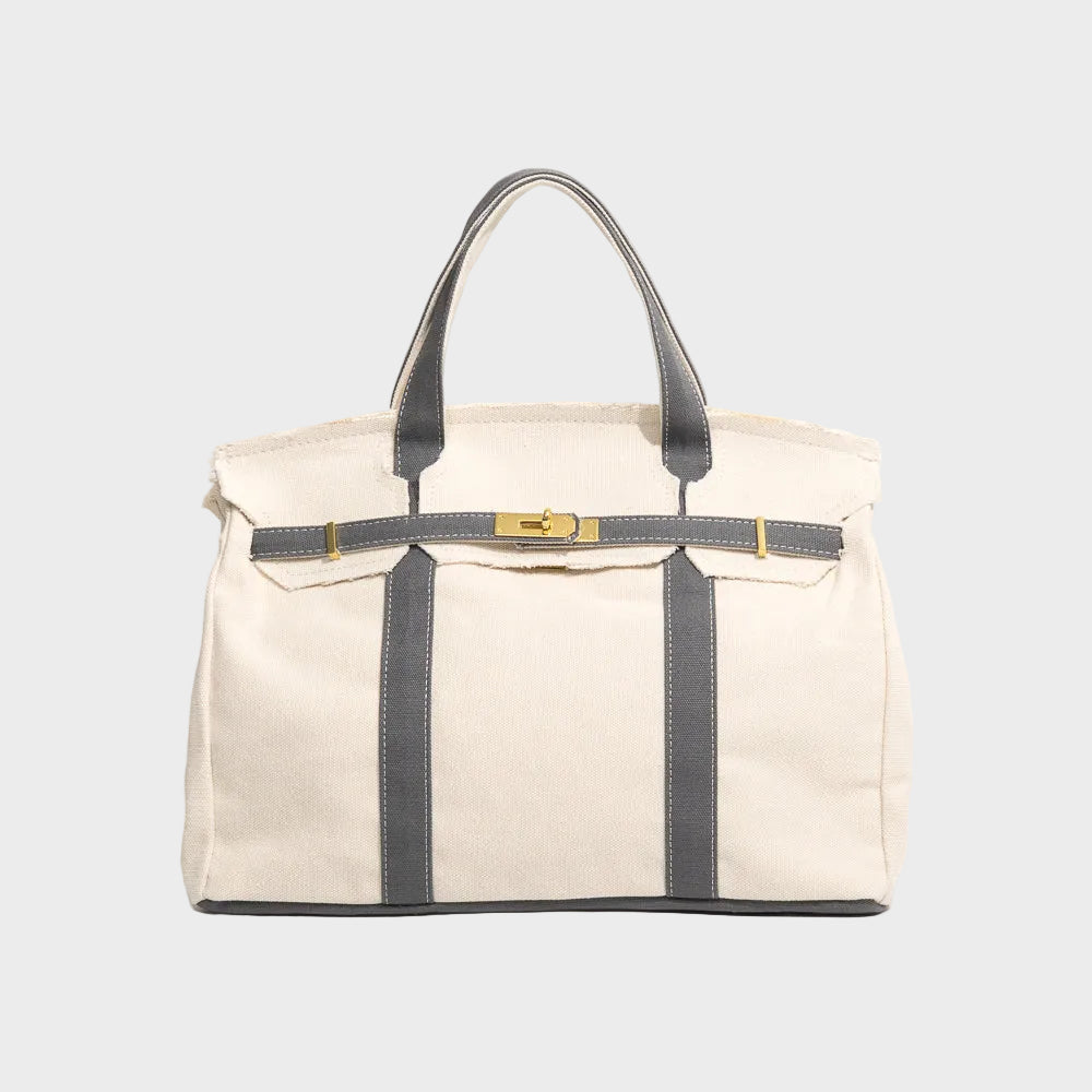 Vintage-Inspired Canvas Tote Bag with Buckle Closure | Nell