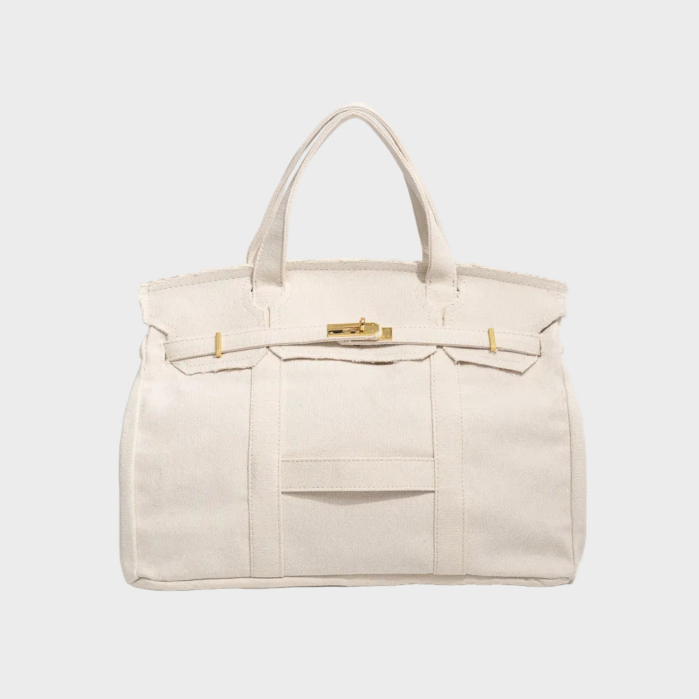 Vintage-Inspired Canvas Tote Bag with Buckle Closure | Nell