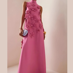 Women's 3D Floral Maxi Dress High-Neck Evening Gown | Eloise