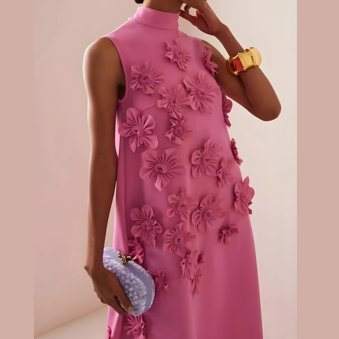 Women's 3D Floral Maxi Dress High-Neck Evening Gown | Eloise