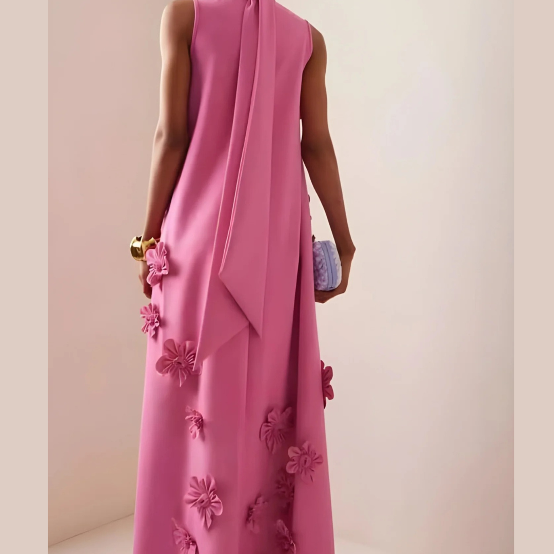 Women's 3D Floral Maxi Dress High-Neck Evening Gown | Eloise