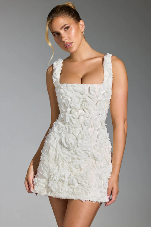 Women's 3D Floral Textured Mini Dress with Square Neck | Florence