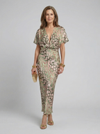 Women's Abstract Print V-Neck Twist-Waist Midi Dress | Nora