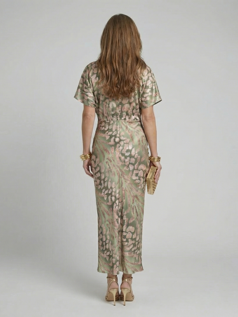 Women's Abstract Print V-Neck Twist-Waist Midi Dress | Nora