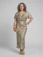 Women's Abstract Print V-Neck Twist-Waist Midi Dress | Nora