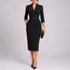 Women's Belted Bodycon Midi Dress with 3/4 Sleeves | Naomi