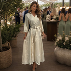 Women's Belted Wrap Midi Dress with Collar & Elbow Sleeves | Madison