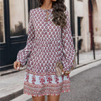 Women's Boho Paisley Print Mini Dress with Tie-Neck | Jade
