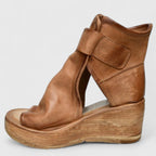 Women's Buckle Wedge Sandals - Peep Toe Cutout Booties | Sarah