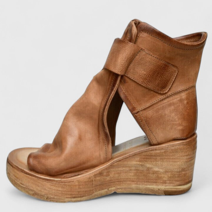 Women's Buckle Wedge Sandals - Peep Toe Cutout Booties | Sarah
