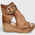Women's Buckle Wedge Sandals - Peep Toe Cutout Booties | Sarah