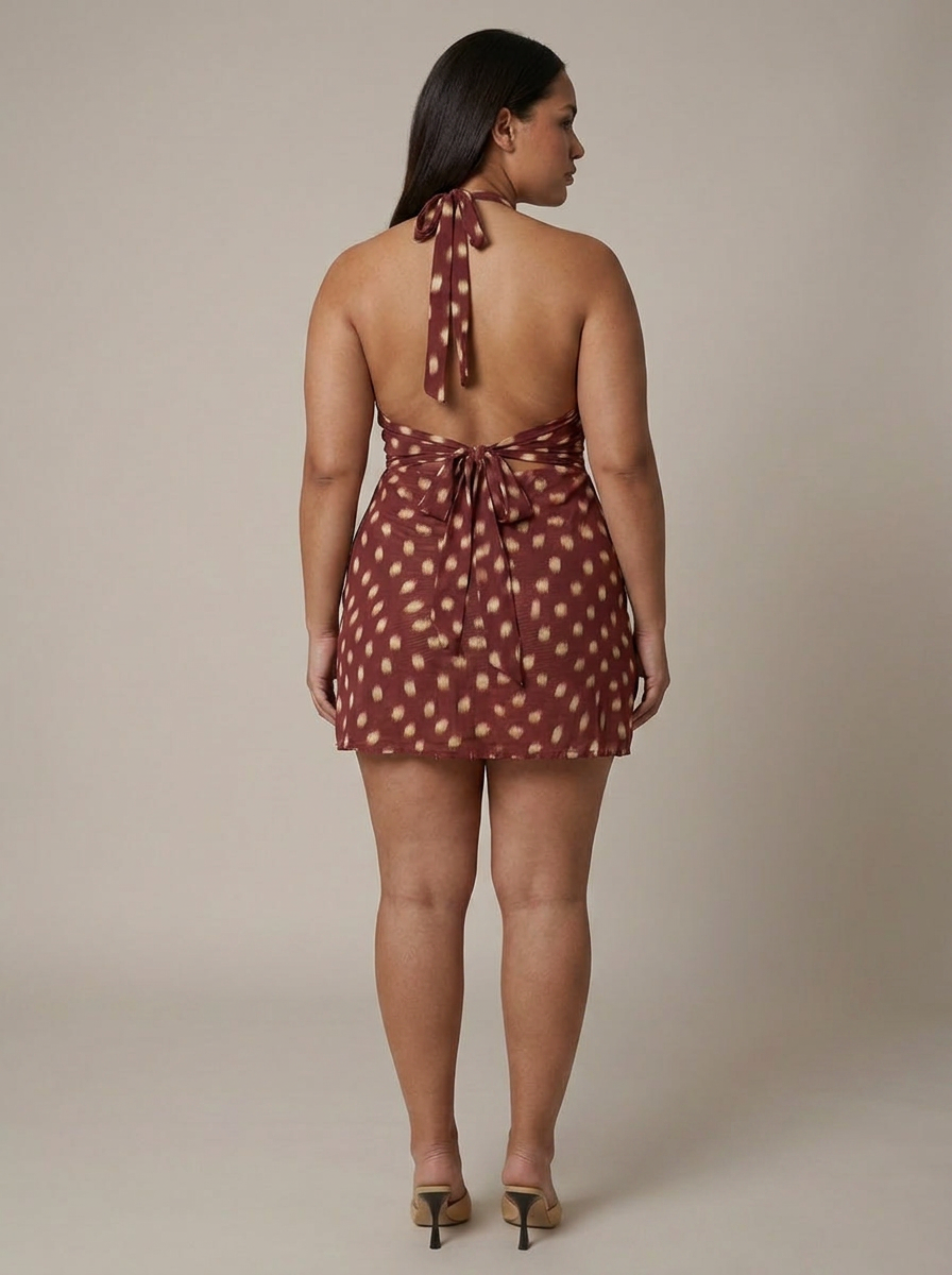 Women's Burgundy Polka Dot Halter Mini Dress | Ellie