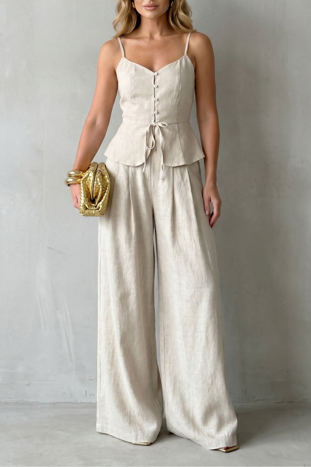Women's Button-Front Camisole & Wide-Leg Trouser Co-ord Set | Florence