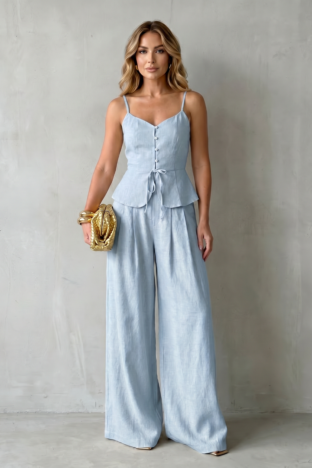 Women's Button-Front Camisole & Wide-Leg Trouser Co-ord Set | Florence