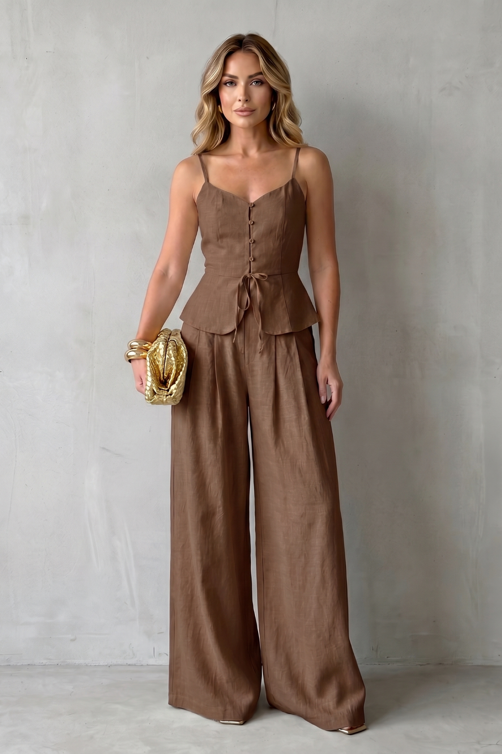 Women's Button-Front Camisole & Wide-Leg Trouser Co-ord Set | Florence