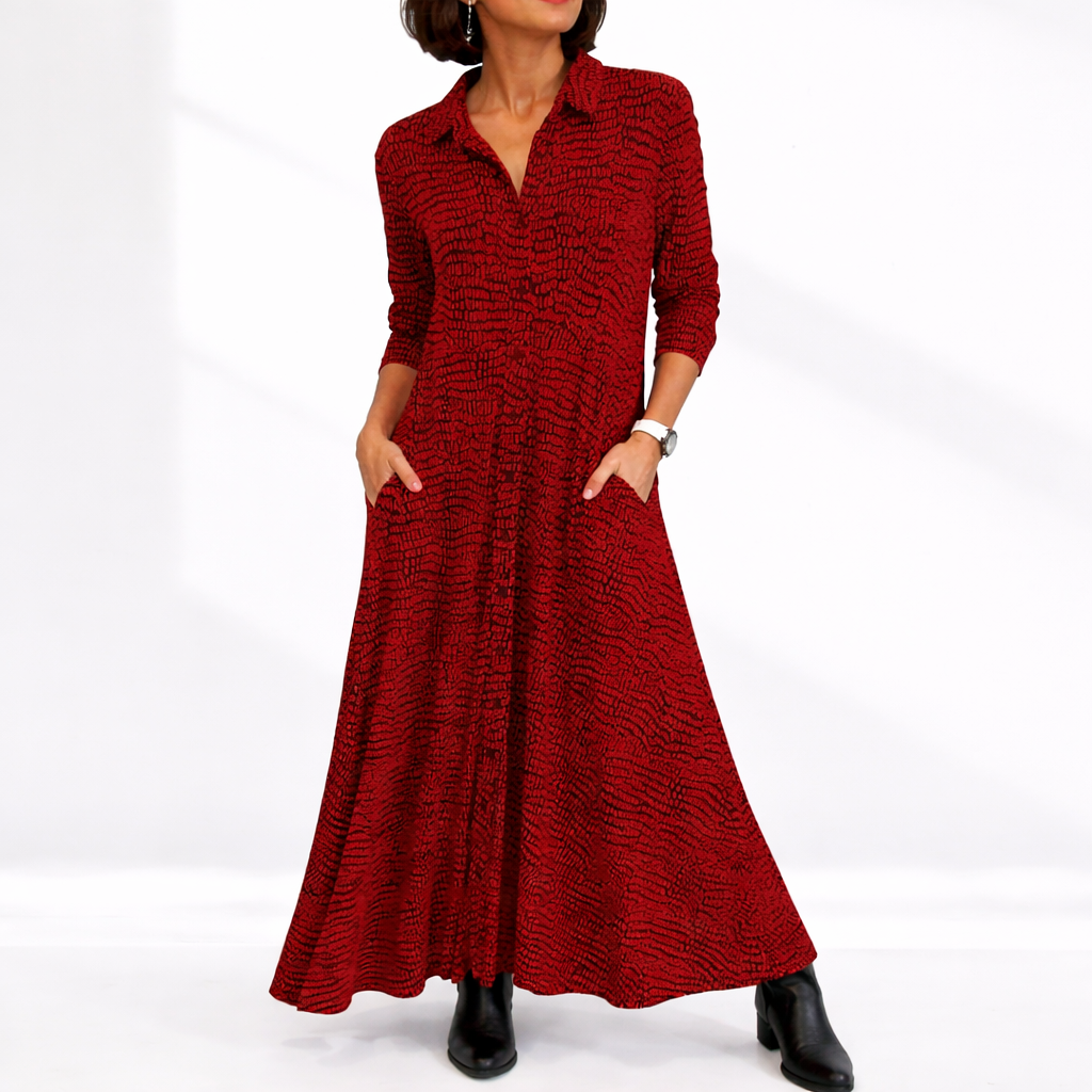 Women's Button-Front Printed Maxi Shirt Dress with Pockets | Willa