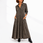 Women's Button-Front Printed Maxi Shirt Dress with Pockets | Willa