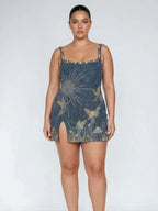 Women's Celestial Beaded Sequin Mini Dress with Side Slit | Hannah