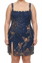 Women's Celestial Beaded Sequin Mini Dress with Side Slit | Hannah