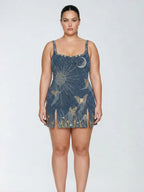 Women's Celestial Beaded Sequin Mini Dress with Side Slit | Hannah