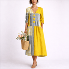 Women's Colorblock Patchwork V-Neck Midi Dress | Hope