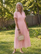 Women's Cotton Eyelet Tiered Midi Dress | Leah