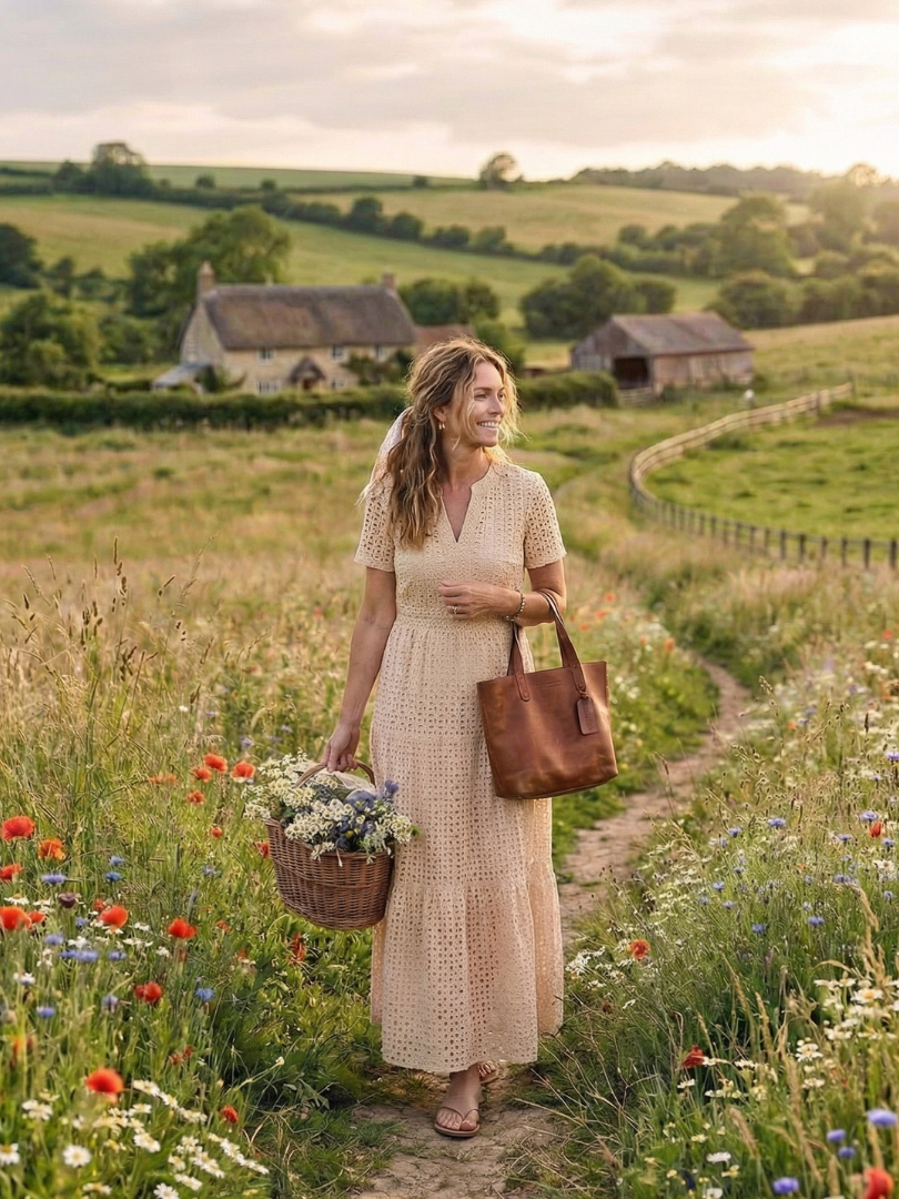 Women's Cotton Eyelet Tiered Midi Dress | Leah