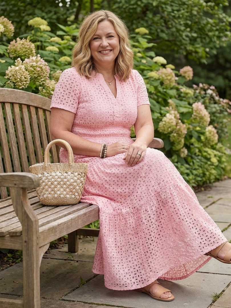 Women's Cotton Eyelet Tiered Midi Dress | Leah