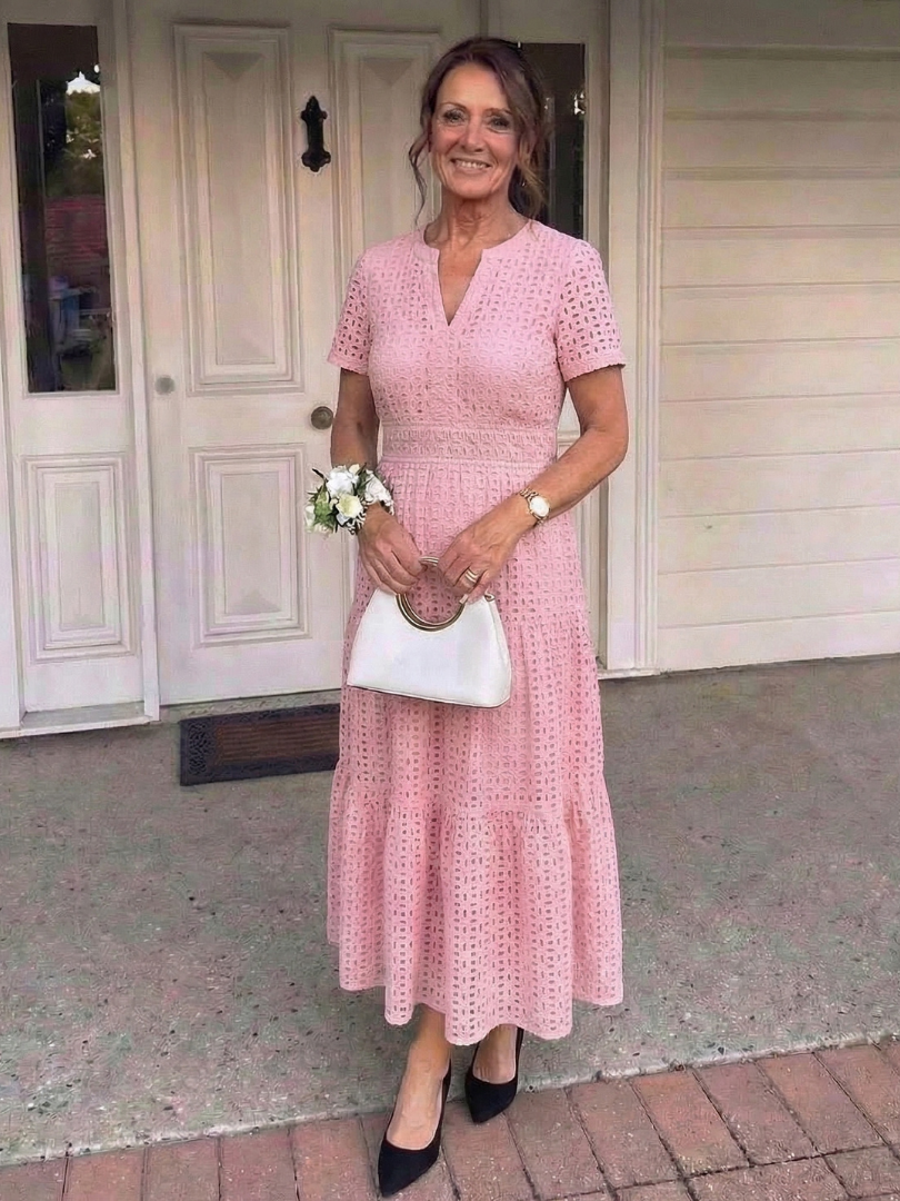 Women's Cotton Eyelet Tiered Midi Dress | Leah