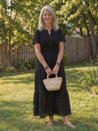 Women's Cotton Eyelet Tiered Midi Dress | Leah