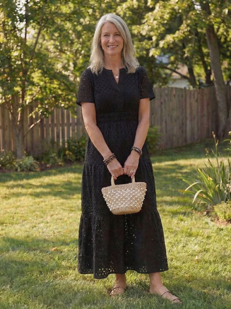 Women's Cotton Eyelet Tiered Midi Dress | Leah