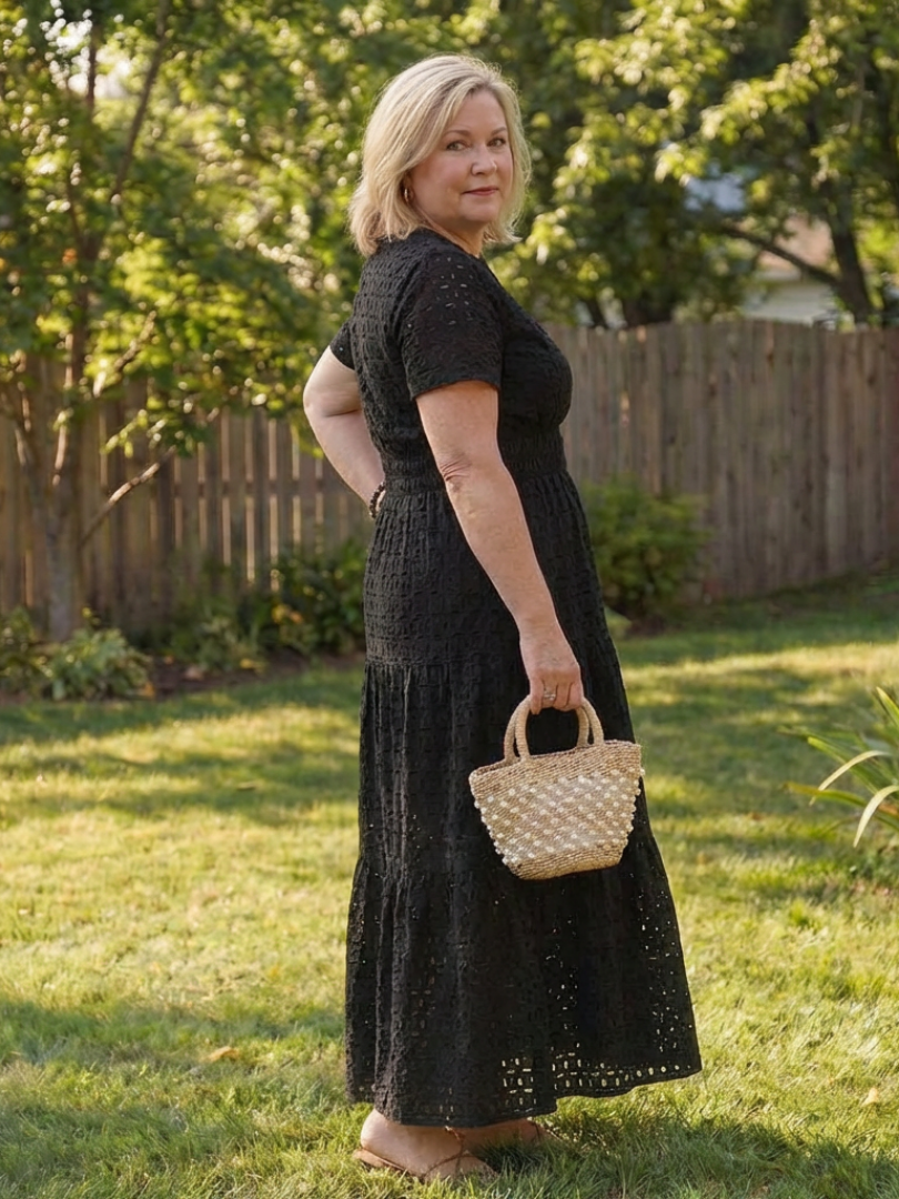 Women's Cotton Eyelet Tiered Midi Dress | Leah