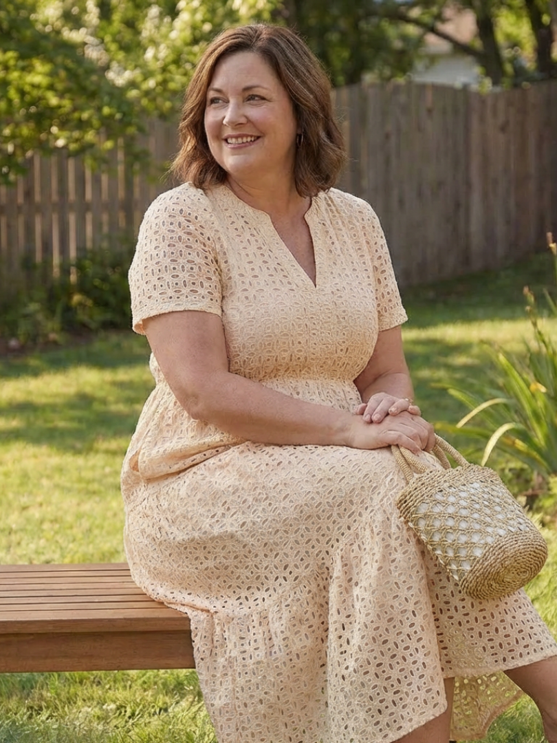 Women's Cotton Eyelet Tiered Midi Dress | Leah