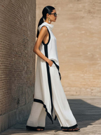 Women's Cotton-Linen Cowl Neck Top & Wide-Leg Pants Set | Stella