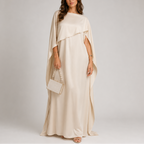 Women's Draped Cape Sleeve Maxi Dress Floor Length Evening Gown | Una