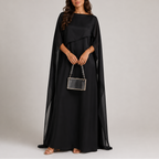 Women's Draped Cape Sleeve Maxi Dress Floor Length Evening Gown | Una