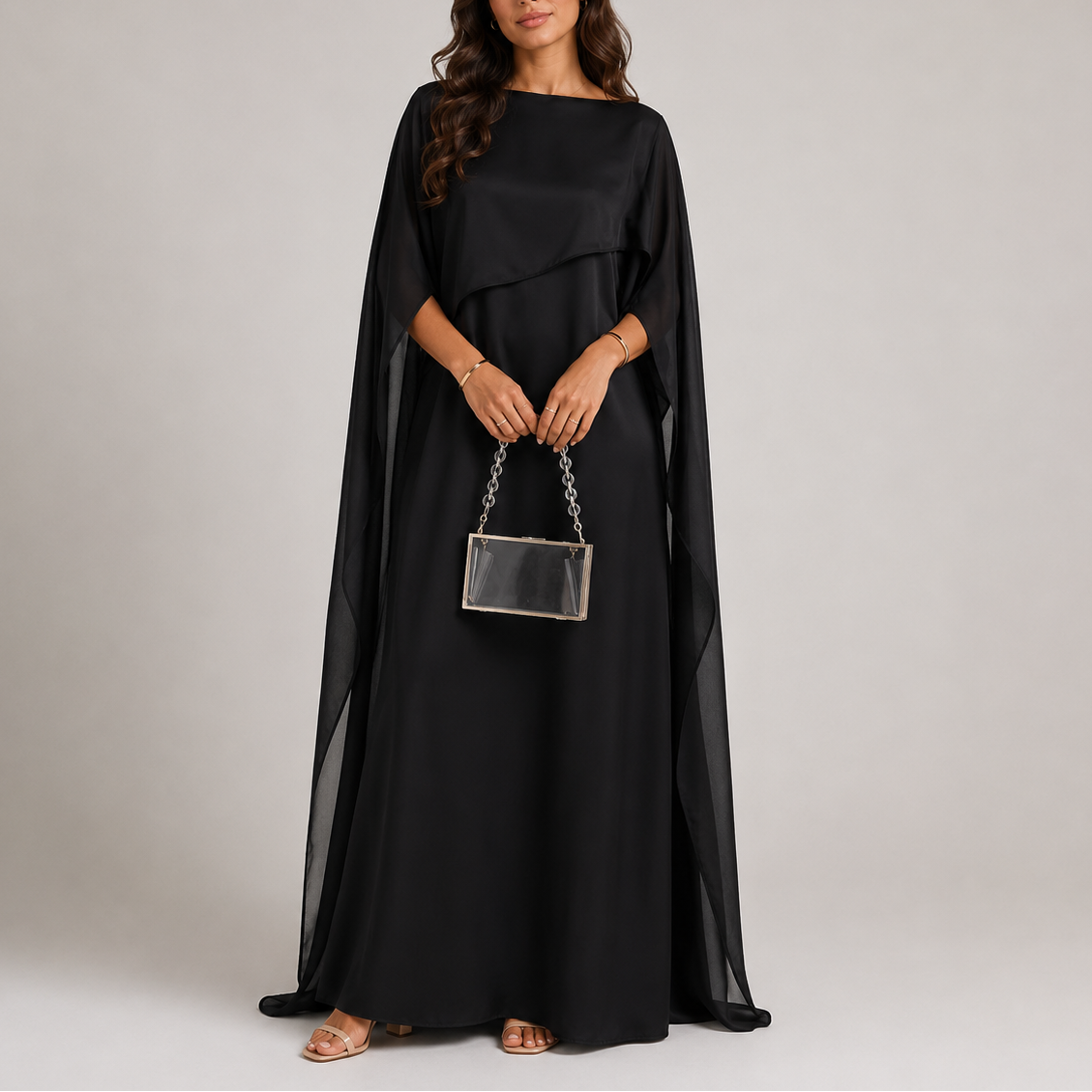 Women's Draped Cape Sleeve Maxi Dress Floor Length Evening Gown | Una