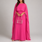 Women's Draped Cape Sleeve Maxi Dress Floor Length Evening Gown | Una