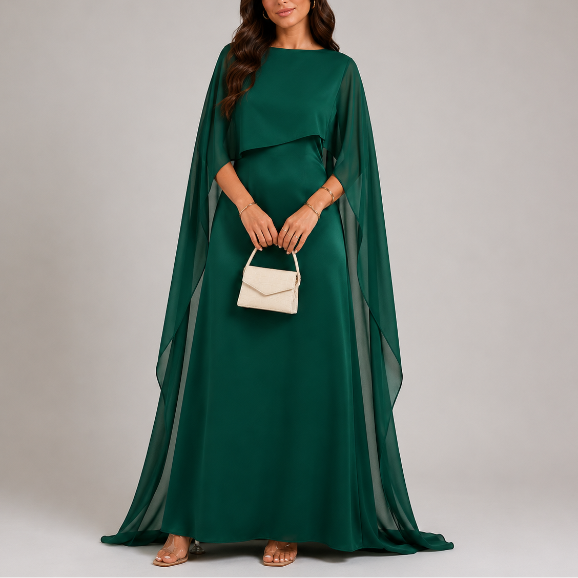 Women's Draped Cape Sleeve Maxi Dress Floor Length Evening Gown | Una
