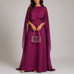 Women's Draped Cape Sleeve Maxi Dress Floor Length Evening Gown | Una