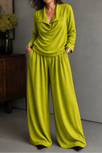 Women's Draped Neck Two Piece Set with Wide Leg Trousers | Nadia